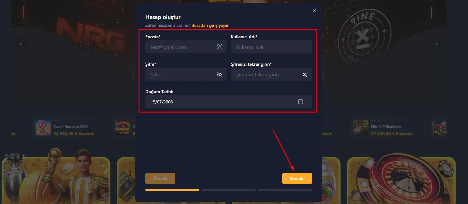 Adım 2: Pusulabet kayıt işlemi